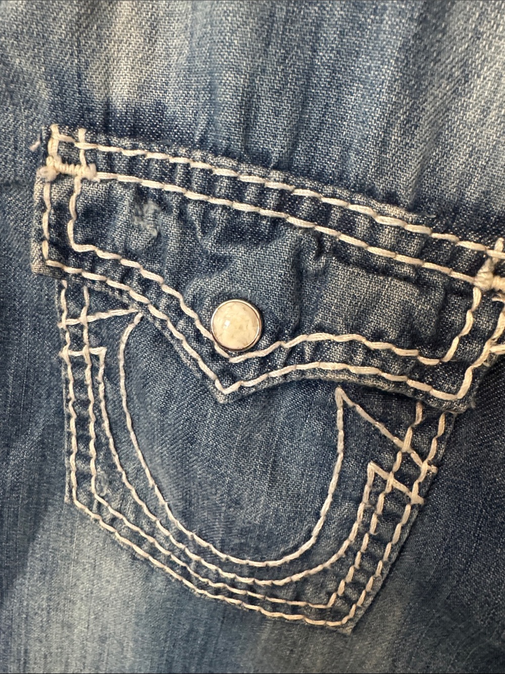 True Religion Women's Blue Denim Button-Down Shirt - Picture 3 of 10